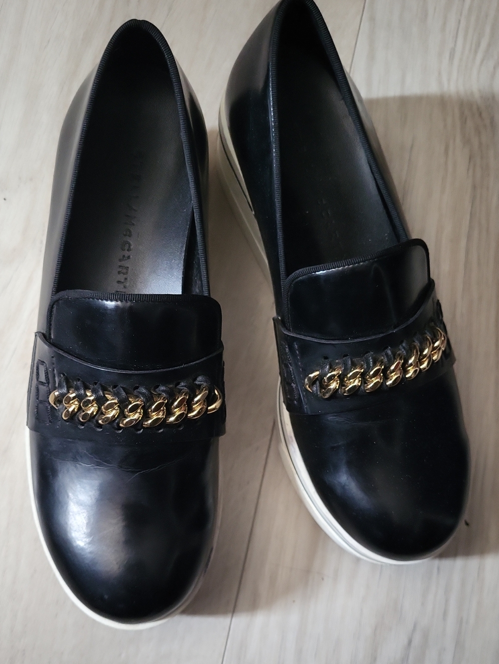 Stella Mccartney Black V Leather Chain-Accent Slip-On Sneakers 7